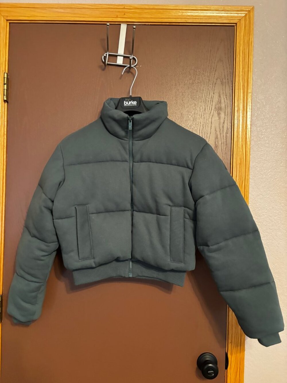 Alo Yoga Cropped Puffer Jacket Dark Slate Green Gray Size S